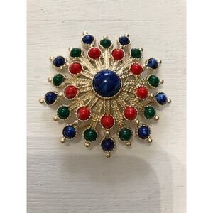 Vintage Sarah Coventry Carnival Broch Pin Starburst Blue Red Green Gold Tone